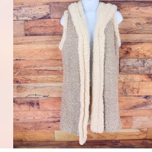 Oliver Hooded Cardigan Sweater Vest Jacket Womens Size M Beige Fleece Se…
